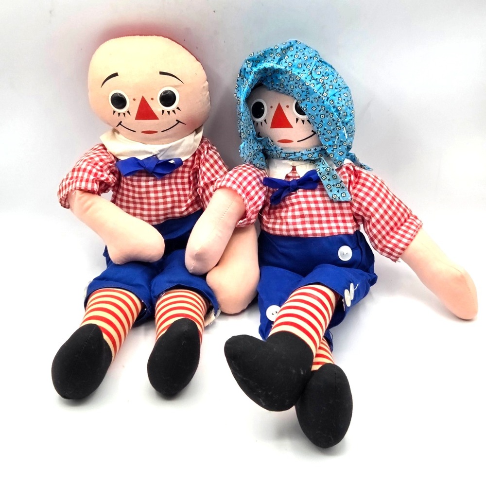 Pair of Knickerbocker‎ Vintage RAGGEDY ANDY Rag Dolls NO HAIR  I Love You 16"